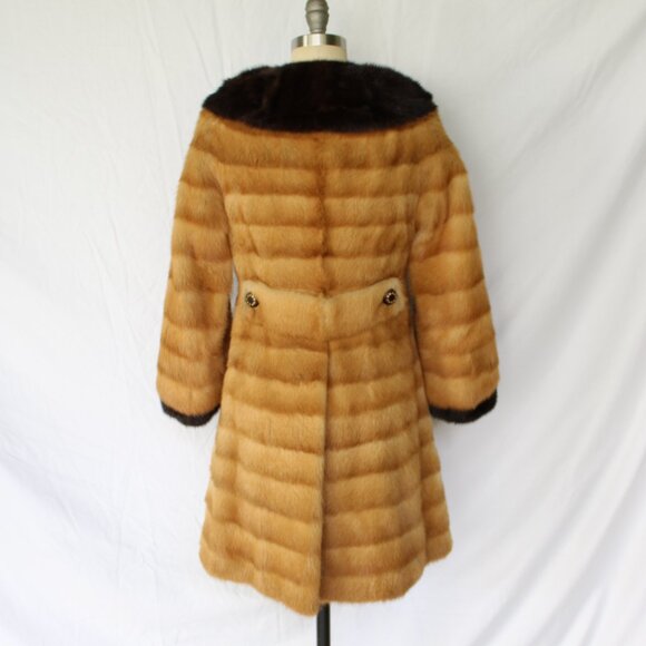 David Green Vintage Mink fur Princess dress coat brown Mod Jackie O 60's stripe - Picture 8 of 10